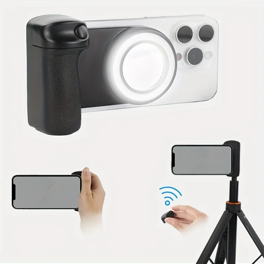 2Grip MagSafe 2025 avec Déclencheur Bluetooth & Lumière LED – Stabilisateur Photo/Vidéo pour iPhone & Android